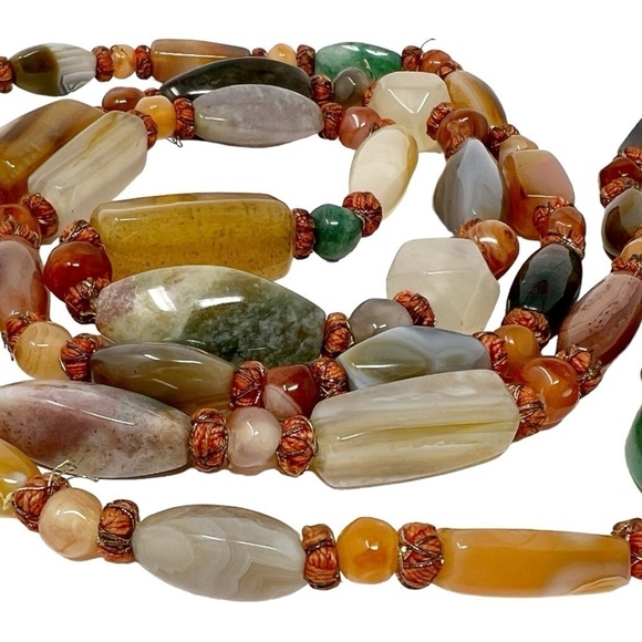Vintage Beautiful Polished Natural Multi Gemstone Necklace 52" - Picture 14 of 16